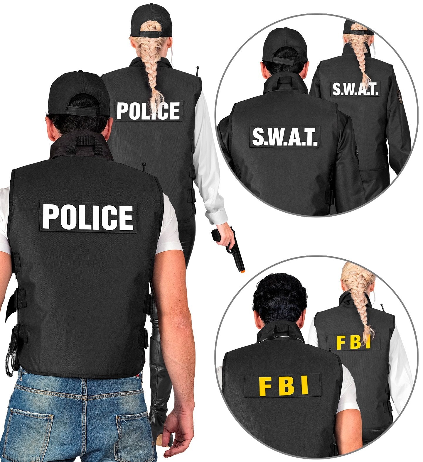 Police SWAT FBI Attack Vest Nylon Black Adult Deluxe Removable Patches L/XL
