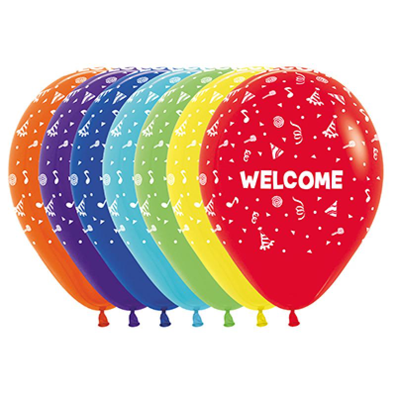 Latex Balloons 30cm Welcome Print Asstd Pack 12