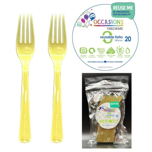 Forks Gold Reusable Plastic Pk/20