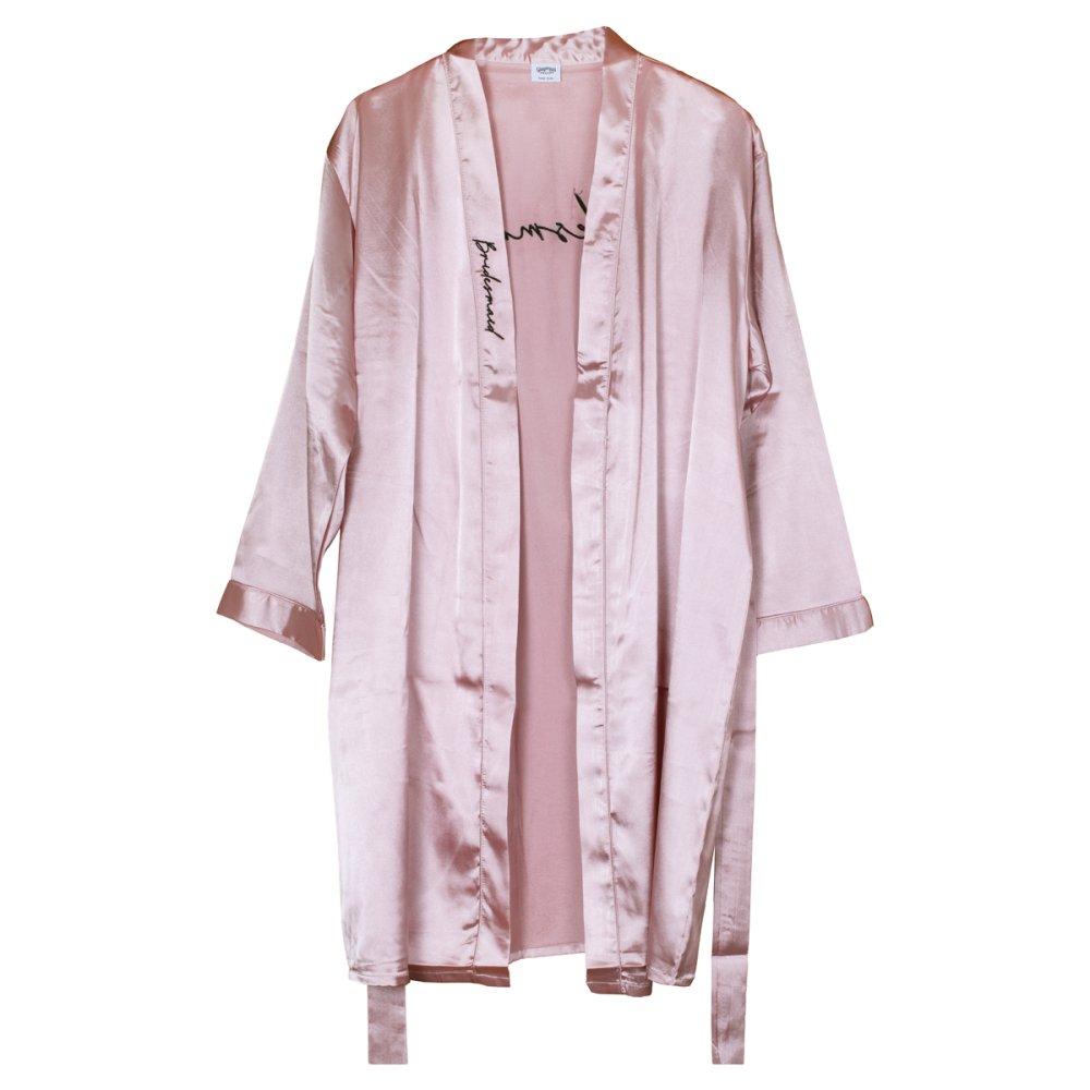 Hen Party Bridesmaid Pink Embroidered Satin Dressing Gown Deluxe One Size