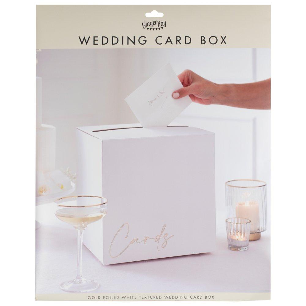 Wishing Well Wedding/Engagement Card Box White With Gold Foil Print Deluxe