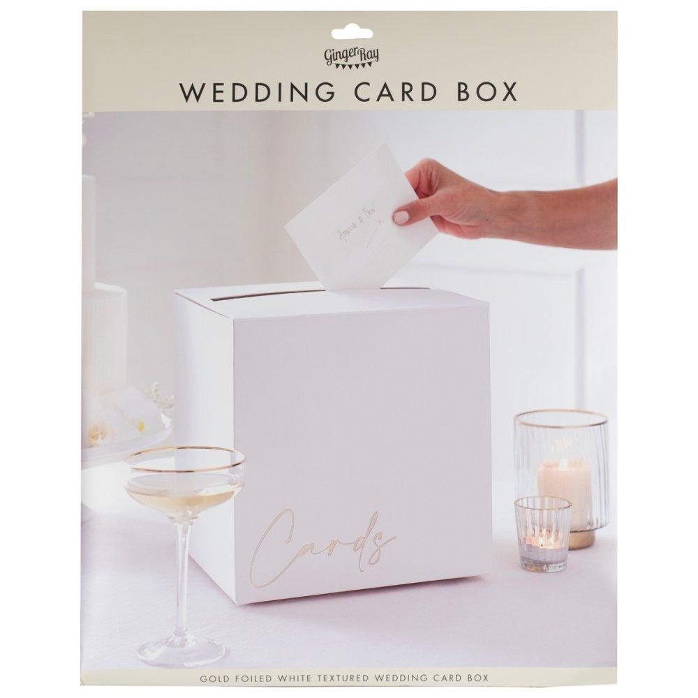 Wishing Well Wedding/Engagement Card Box White With Gold Foil Print Deluxe