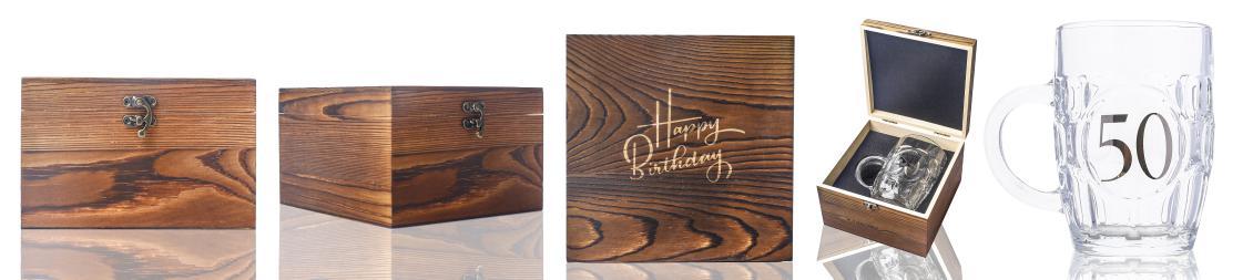 Glass Beer Tankard 50th Birthday in Wooden Box