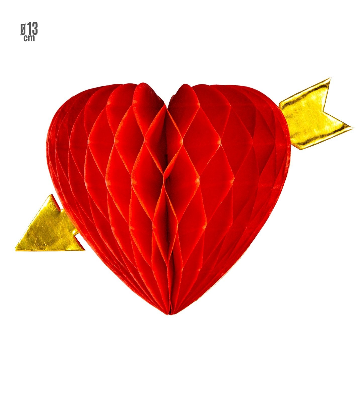Decoration Hanging Red Heart With Gold Arrow Tissue Valentines 13cm