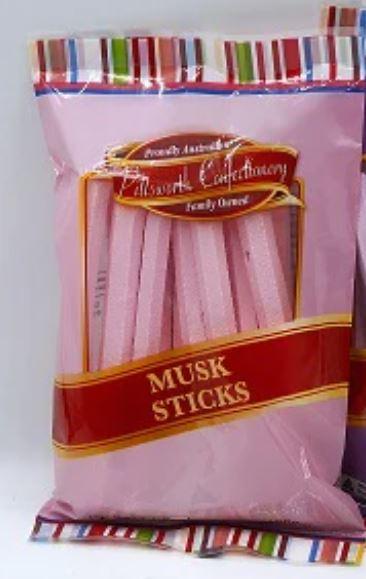 Confectionary Lollies Sticks Musk Hard 100g Pittsworth Confectionery