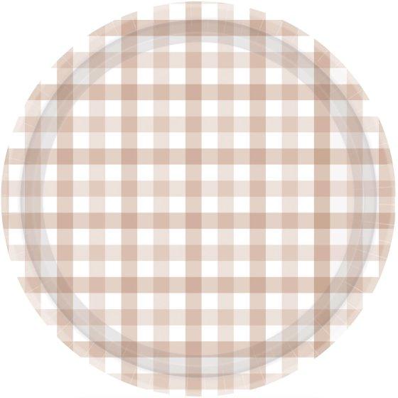 Paper Plates Gingham Check 23cm White Sand Pk 8