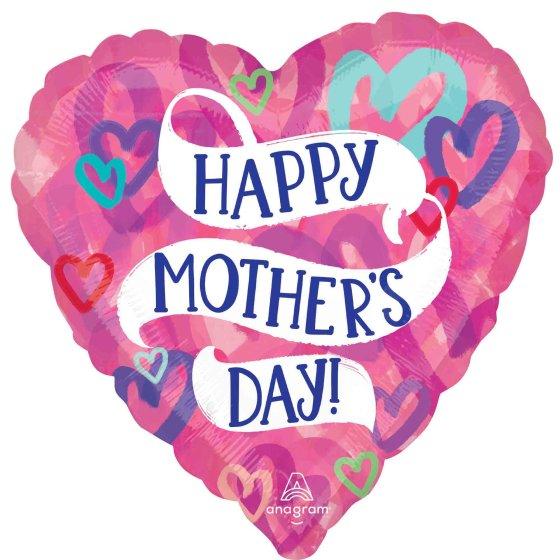 Balloon Foil 45cm Happy Mothers Day Layered Hearts