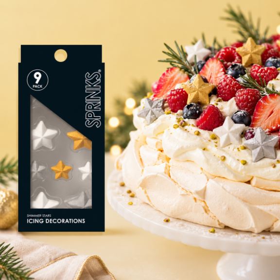 Edible Icing Decorations Shimmer Stars White/Silver/Gold Christmas Pk/9