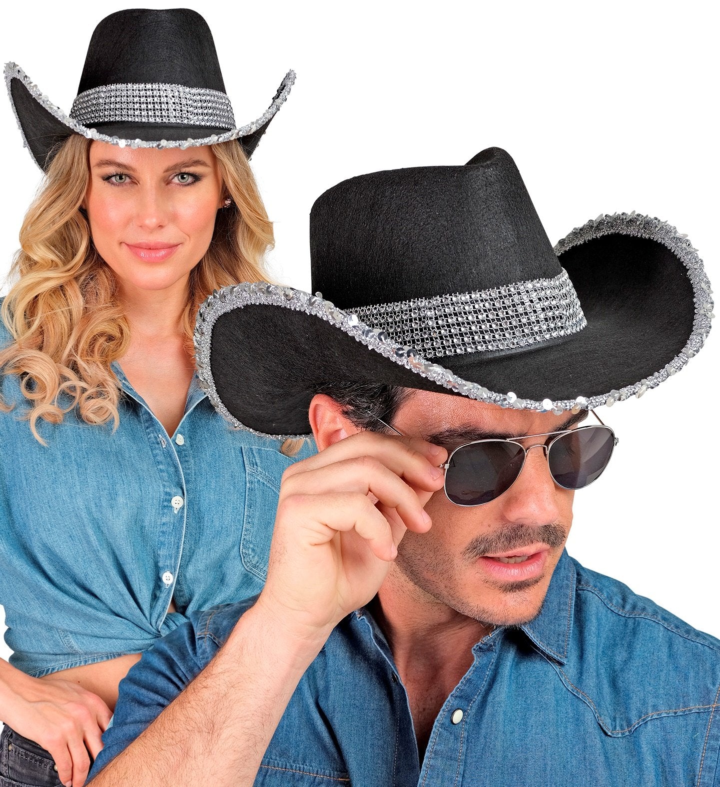 Hat Cowboy/Cowgirl Adult Black With Silver Diamantes