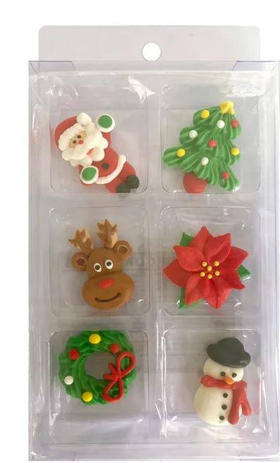 Christmas Set Edible Sugar Decorations Pk/6