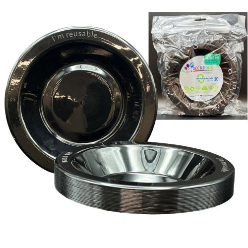 Bowls 18cm Black Reusable Plastic Pk/20