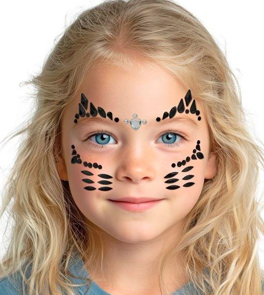 Face Jewels Black Animal Cat Adhesive Costume Accessory Halloween