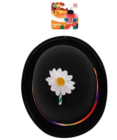 Hat Black Bowler Felt Clown Colourful With Flower