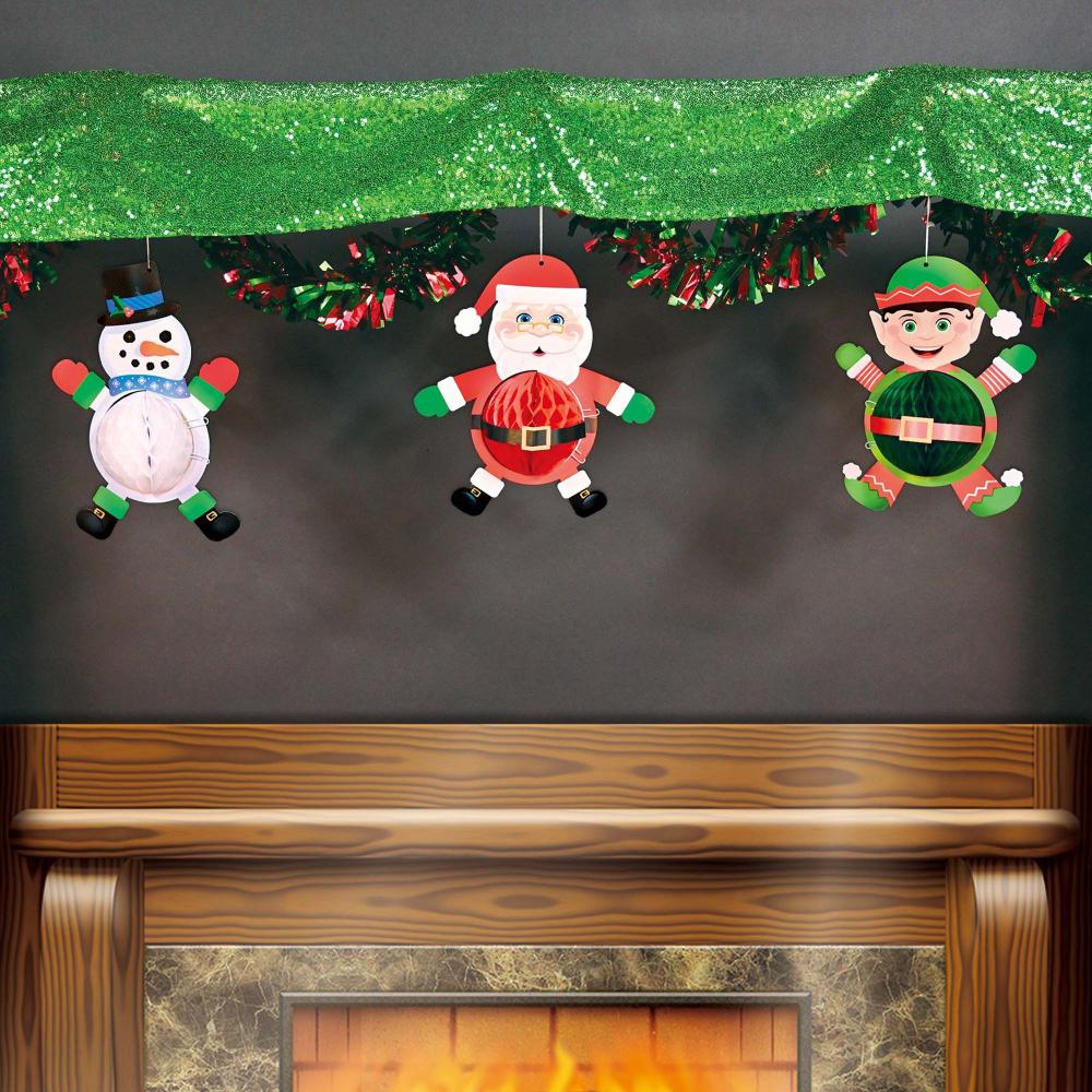Hanging Decorations Tissue Christmas Santa/Elf/Snowman Pk/3 18cm - 27cm