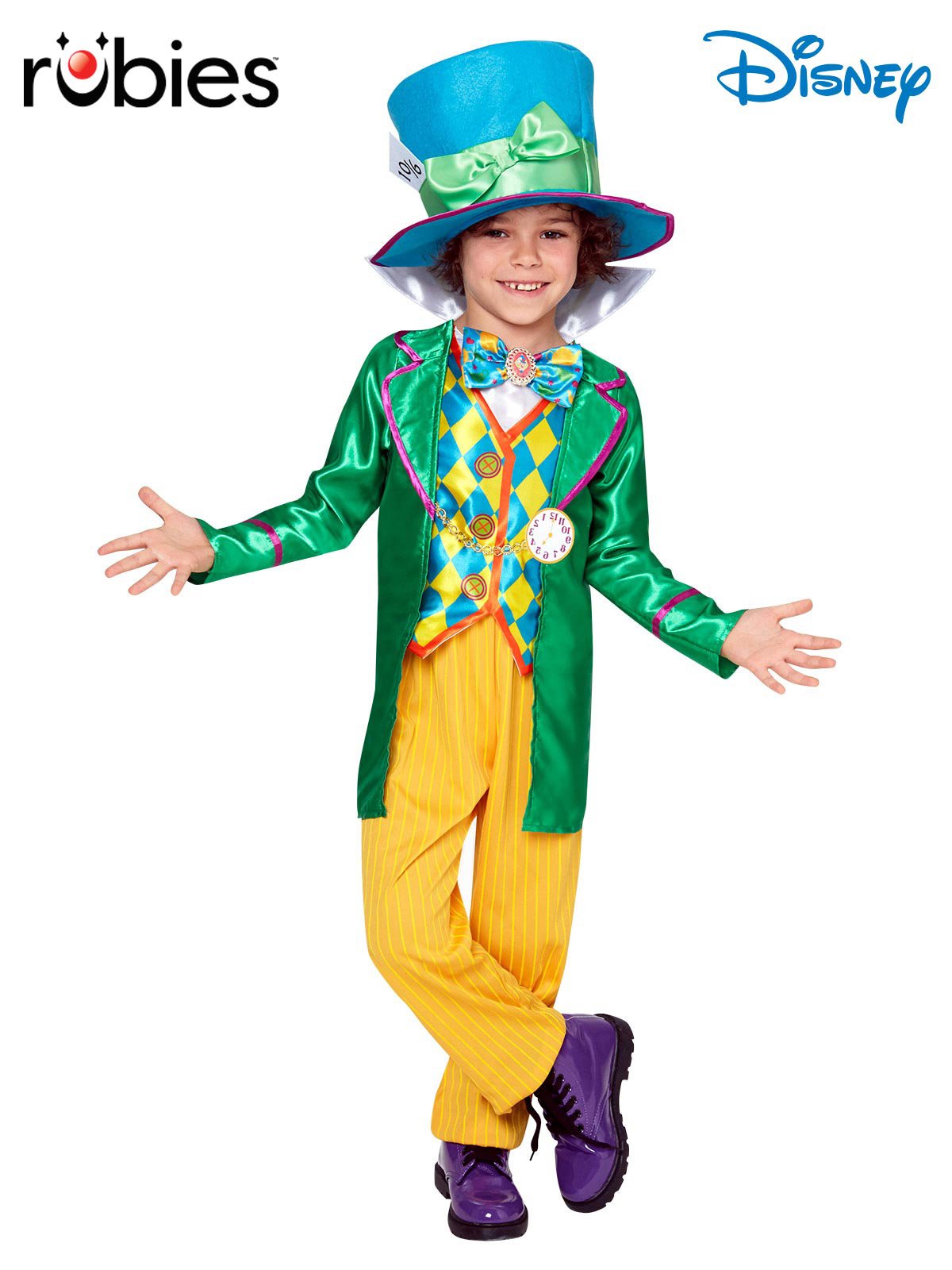 Costume Child Boys Mad Hatter Green And Yellow 6-8 Years