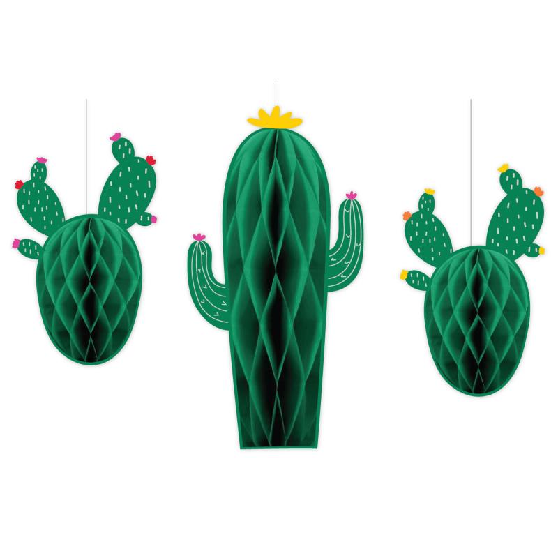 Fiesta/Mexican/Western Cactus Hanging Decorations 3 Pieces Honeycomb