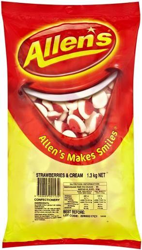 Confectionary Lollies Allens Strawberry & Cream 1.3kg Bulk Pack