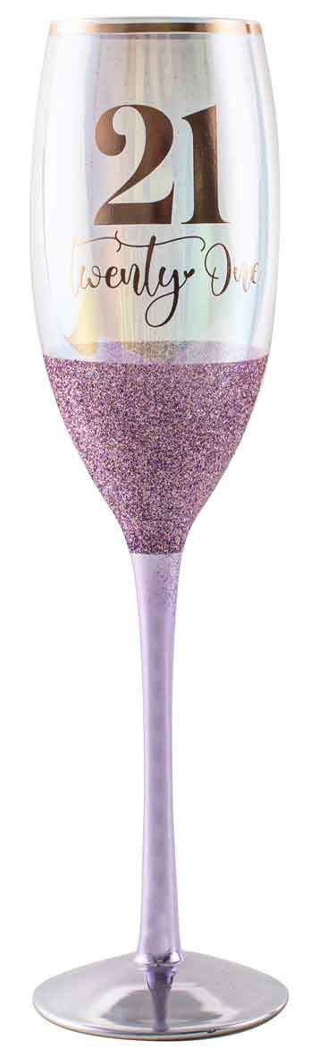 Gift Champagne Glitter Glass/Flute Happy 21st Twenty-One Birthday 150ml