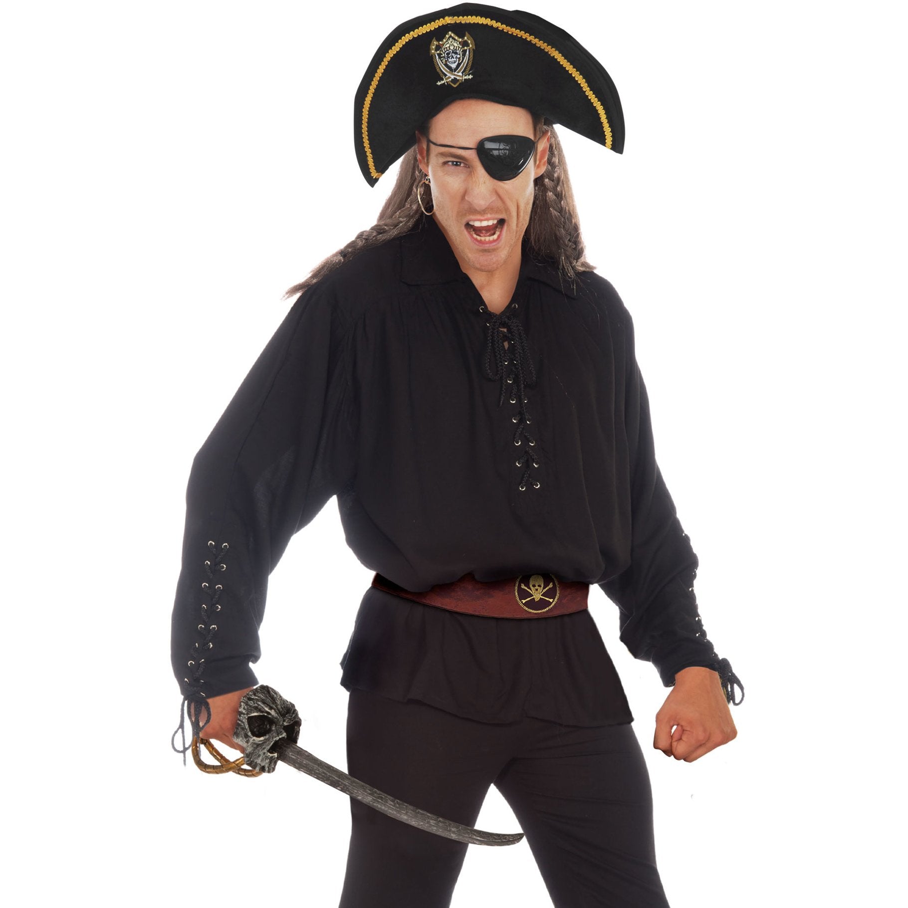Costume Adult Pirate Shirt Black Lace Up