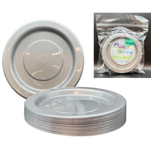 Plates 180mm Silver Plastic Lunch Size Reusalbe Pk/20