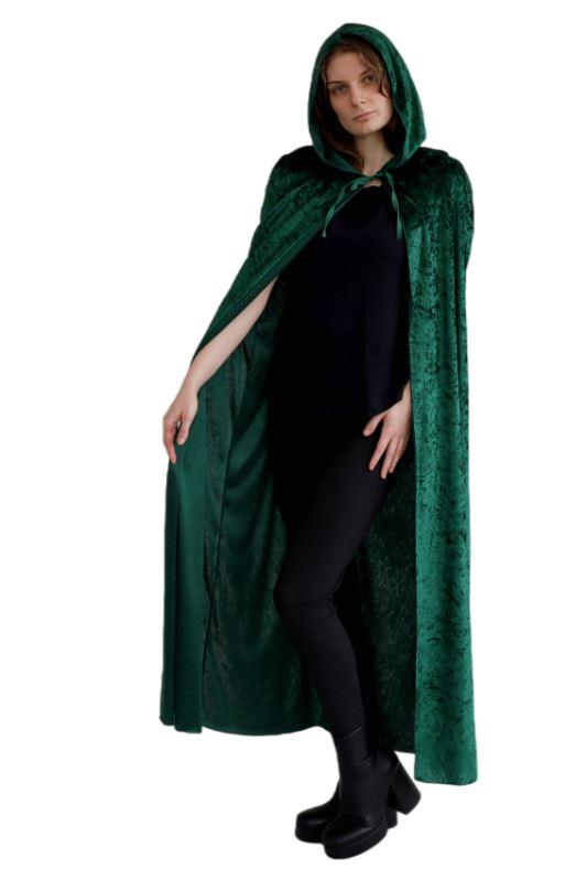 Cape With Hood Velvet Green Long Halloween Style
