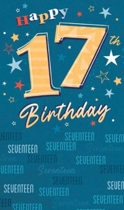 Greeting Card Happy 17th Birthday Blue