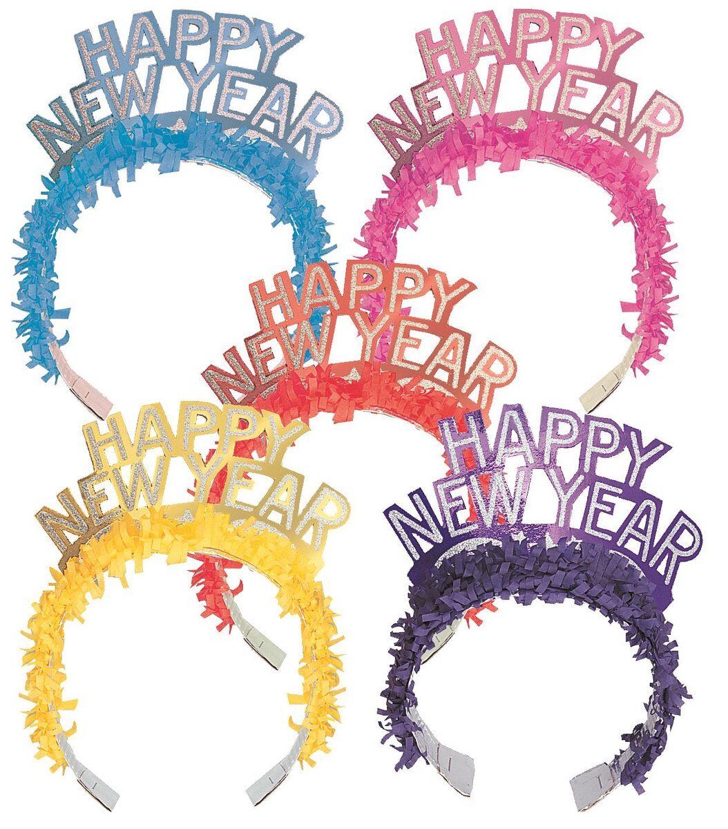 Tiara Happy New Year Assorted Colours Glitter Fringe Each