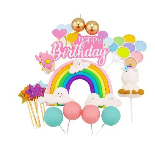 Cake Topper/Decorating Unicorn/Rainbow Happy Birthday Set