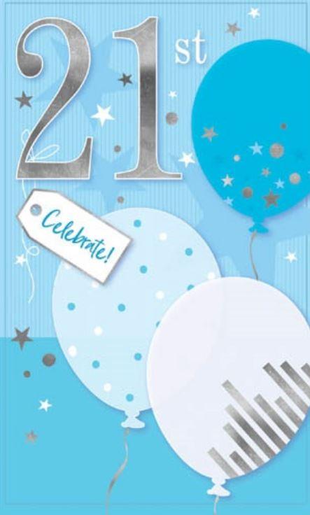 Greeting Card Happy 21th Birthday Blue