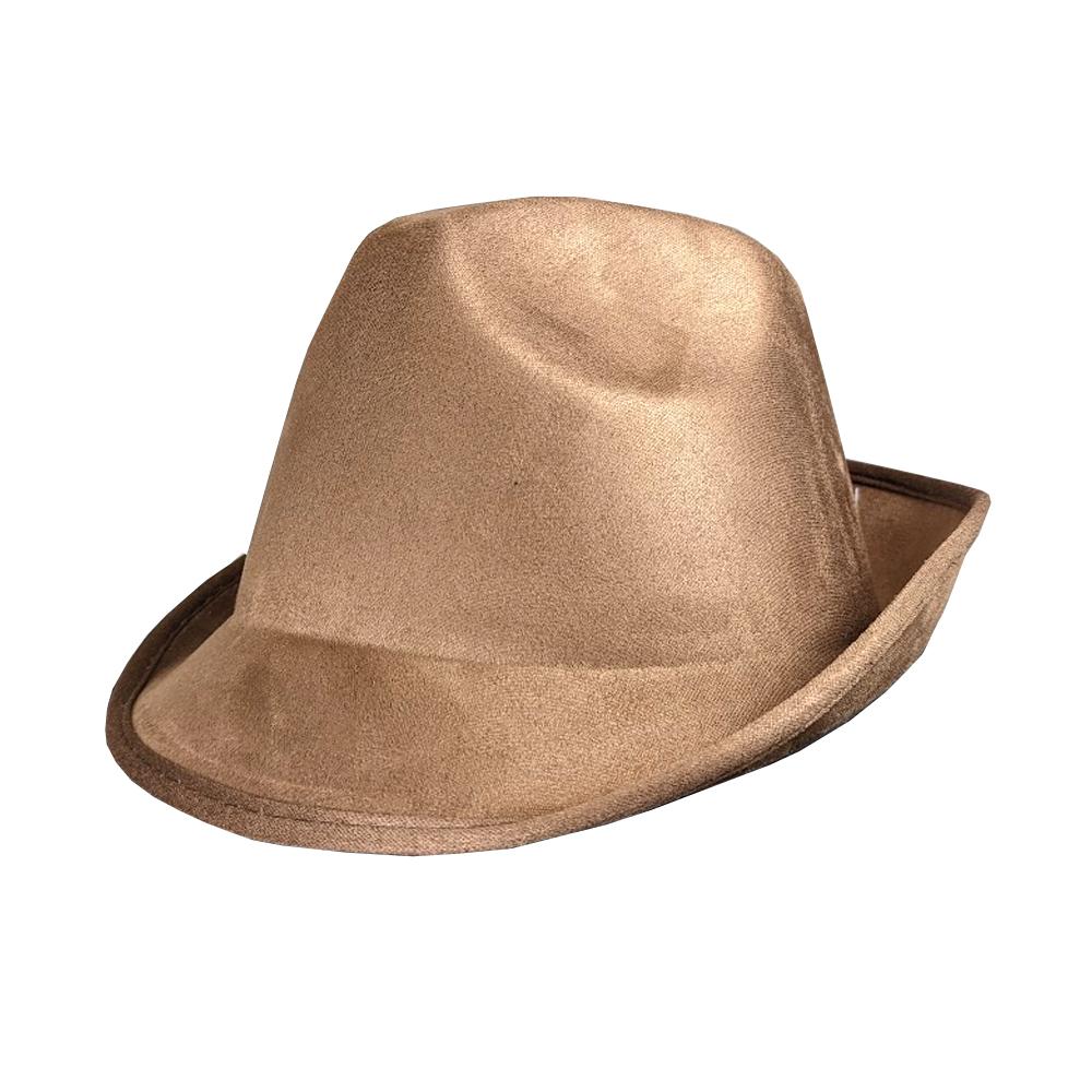 Brown Suede Look Fedora Hat