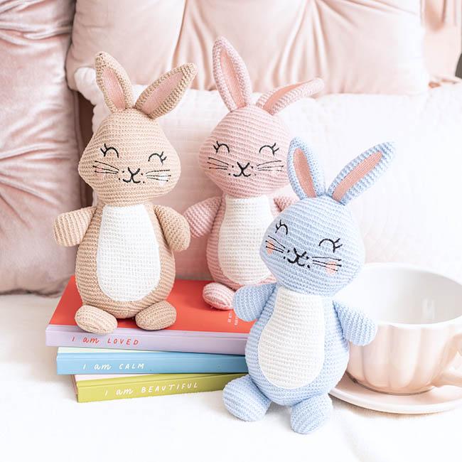Baby Soft Toy Gift Rosie Knitted Bunny Rabbit Plush Blue 29cm High