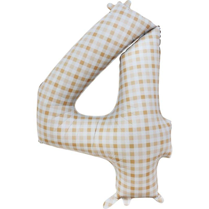 Balloon Foil Megaloon Number 4 Gingham Brown 86cm-Discontinued Line