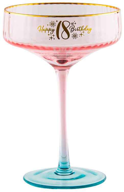 Glass Fluted Coupe Champagne/Cocktail Happy 18th Eighteenth Birthday