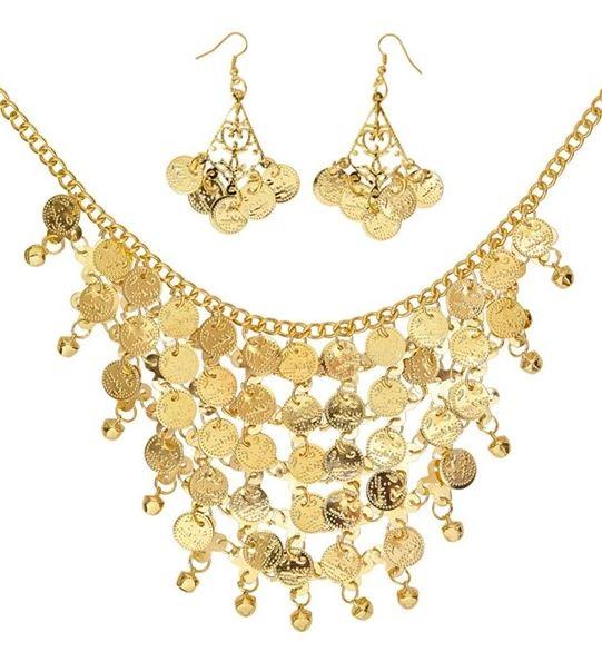Costume Necklace & Earring Gold Coin Set Princess Egyptian/Greek/Roman