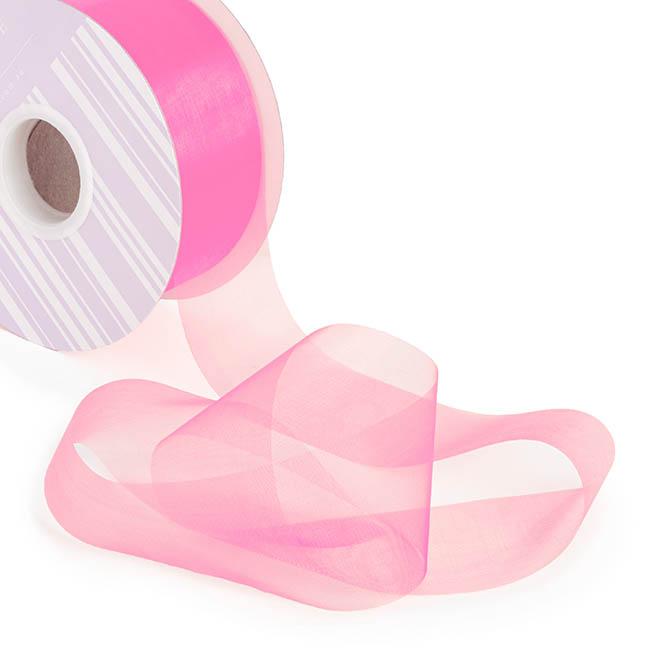 Organza Ribbon Pink Cut Edge 50mm x 100m