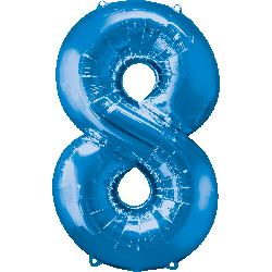 Balloon Foil Megaloon Num 8 Blue 86cm-Discontinued Line: Last Chance Buy