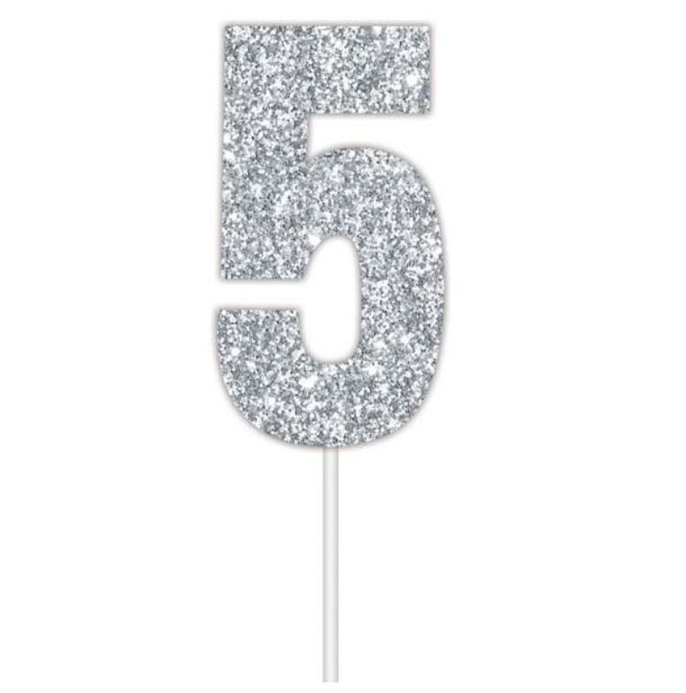 Cake Topper Budget Number 5 Glitter Silver