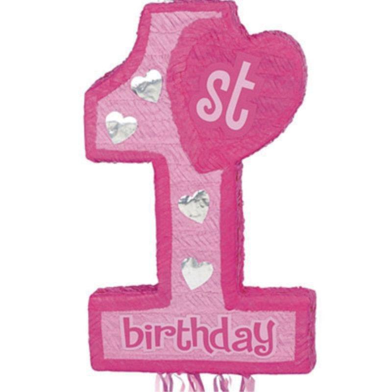 Pinata Pink 1st First Birthday 3D Pull String 55cm X 45cm X 7cm