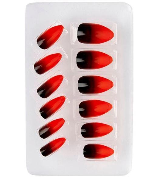 Nails Fake Black Fade-In Red Stiletto Self Adhesive Pk/12