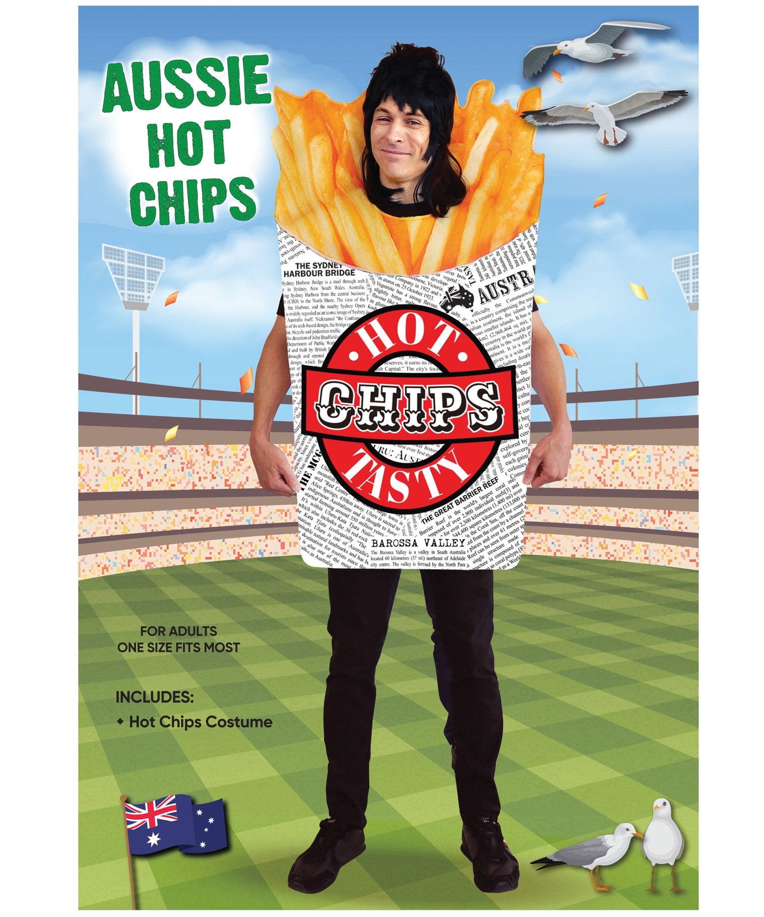 Costume Adult Aussie Hot Chips Cup Food Novelty Funny One Size