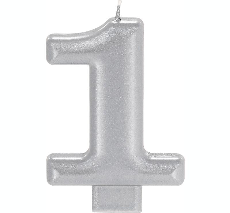 Candle Number 1 Metallic Silver 8cm Moulded