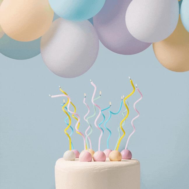 Cake Candles Swirly Pastel Rainbow 13cm Pk/16