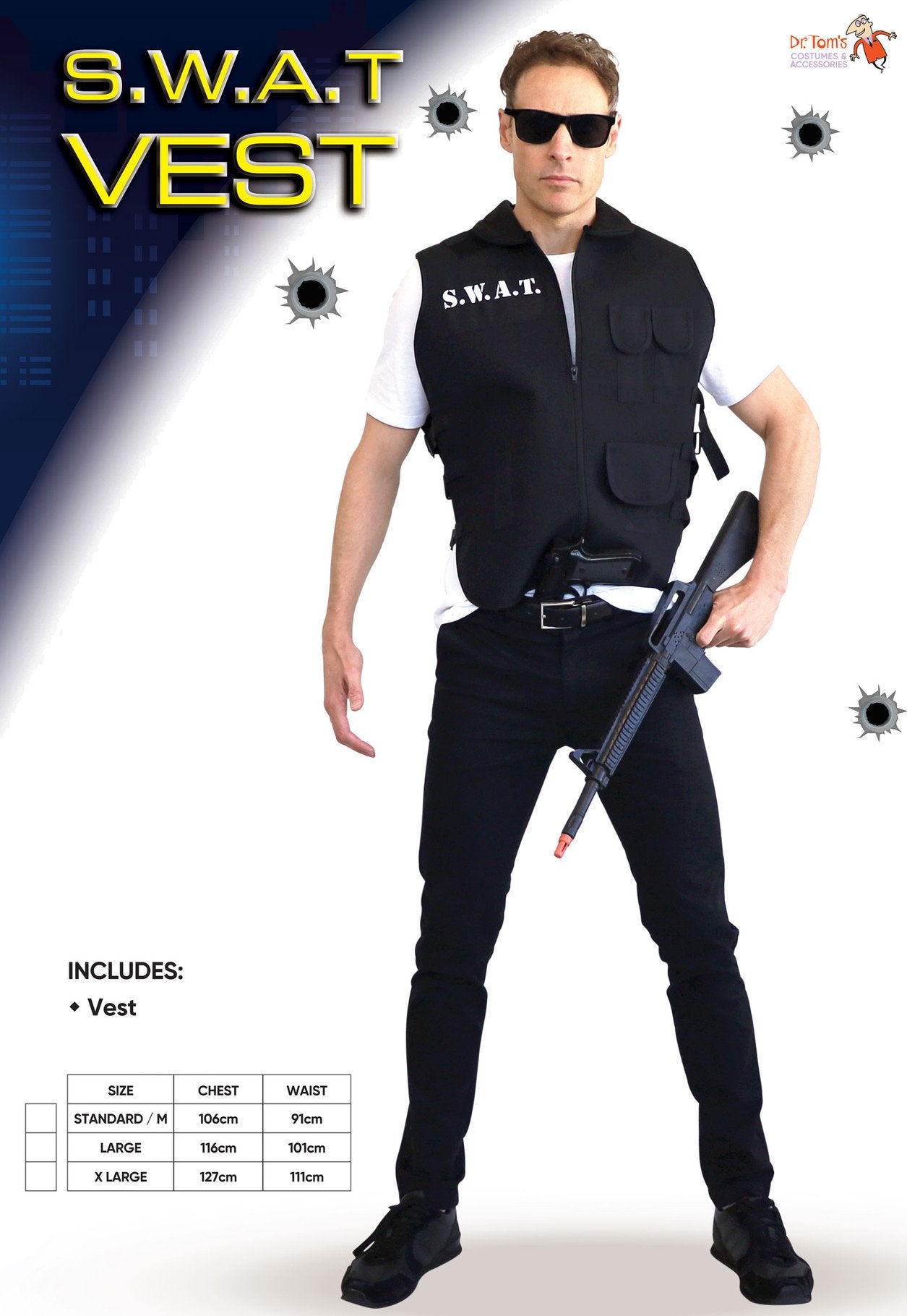 Police Swat Attack Vest Nylon Black Adult One Size