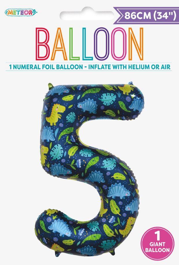 Balloon Foil Megaloon Number 5 Dinosaur 86cm