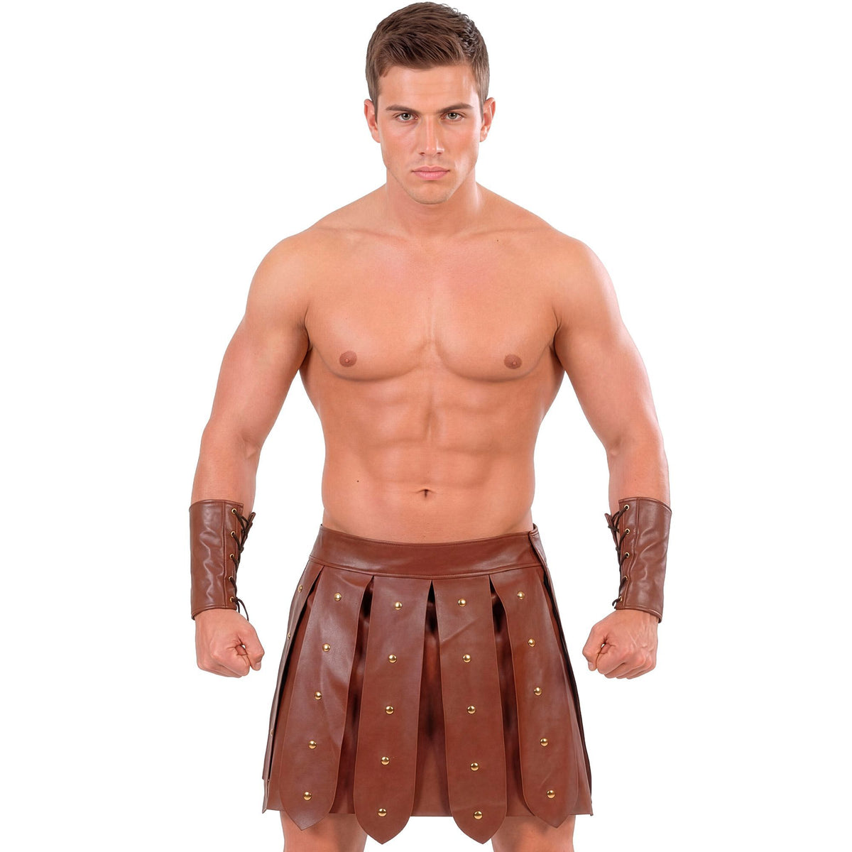 Costume Adult Gladiator Leather Look Skirt & Armbands
