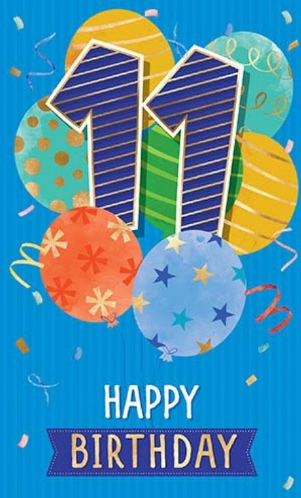 Greeting Card Happy 11th Birthday Bright Blue
