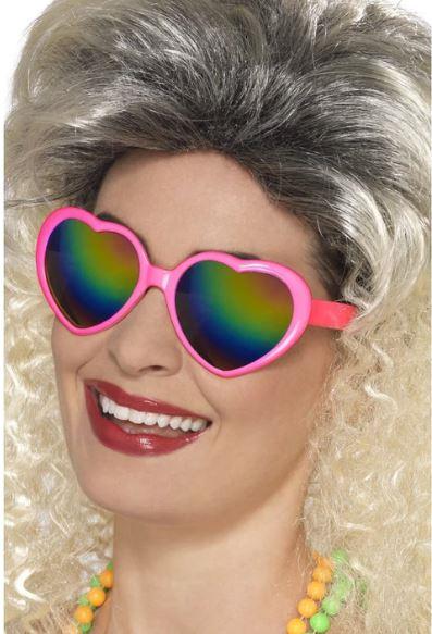 Glasses Heart Shaped Pink With Rainbow Lenses 1980s