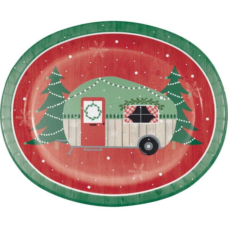 Plates Christmas Campers Oval 30cm x 25cm Pk/8