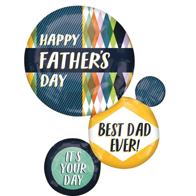 Balloon Foil Supershape Happy Fathers Day Dad Reto Circles 71cm x 55cm
