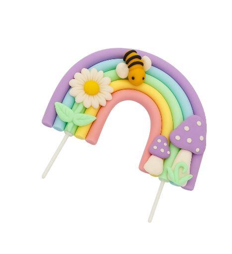 Cake Topper Decorating Pastel Rainbow Bee/Garden Set